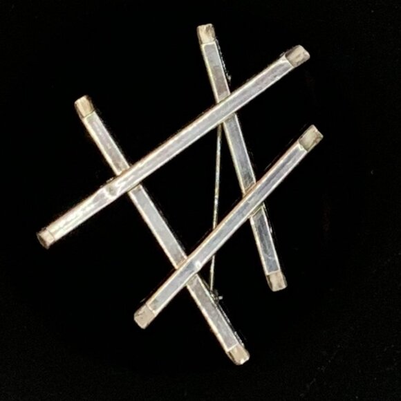 Modernist Industrial Abstract Criss Cross Hashtag Sterling Silver Brooch J580 - Picture 8 of 14